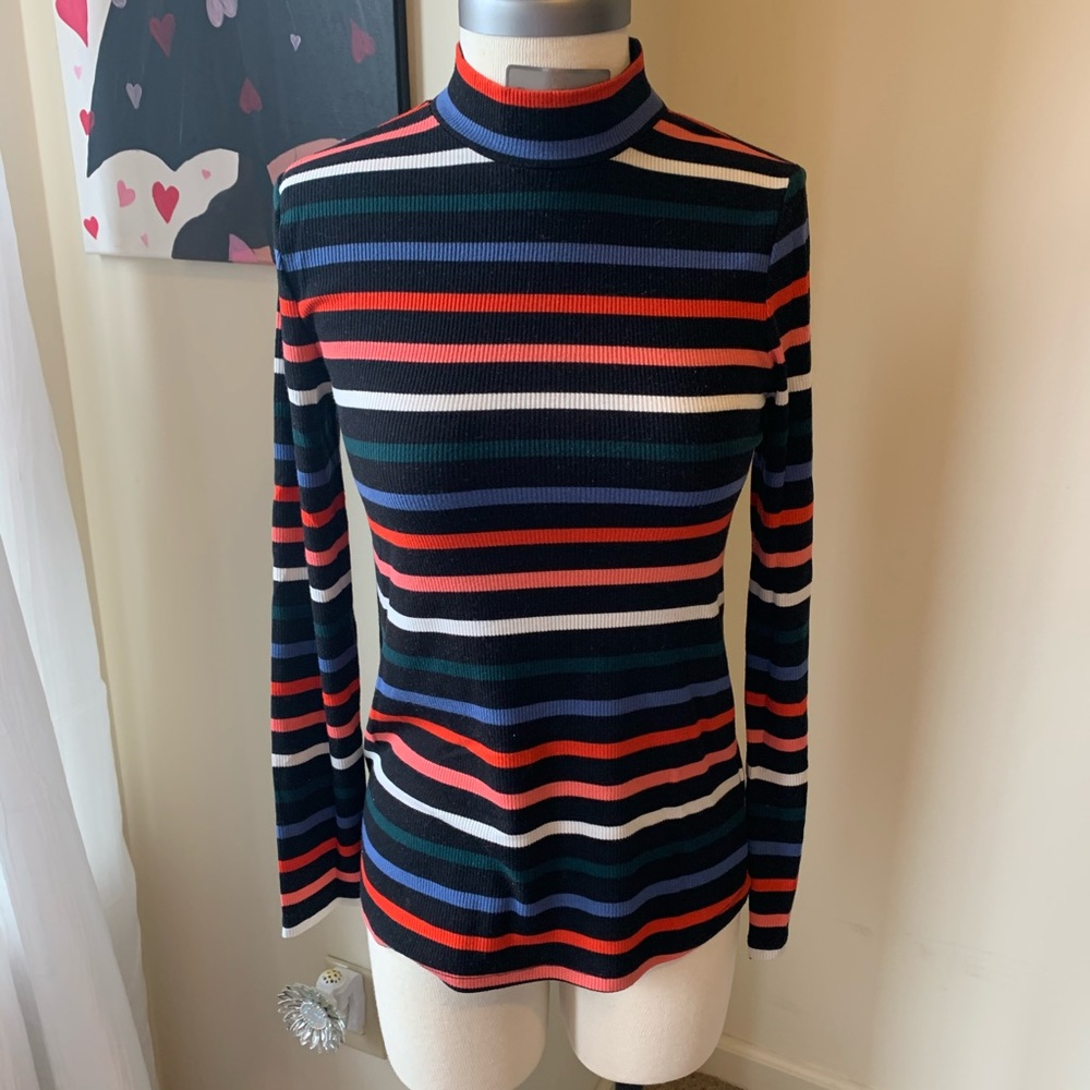 Striped Rib Turtle Neck